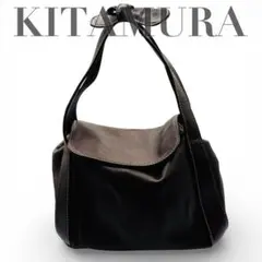 Kitamura ハンドバッグ レザー ブラウン リボン ワンショルダー 焦茶色