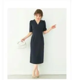 リアラpg ネイビー カシュクールネック ひざ丈ワンピース S