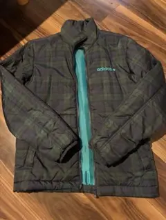 美品adidas ダークグリーン チェック柄 ナイロンジャケット