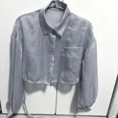 archives クロップドドロストシアーシャツ ラメ ブルー M 即購入⭕️のサムネイル