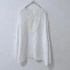 Riche glamour ブラウス レース 長袖 白　ホワイト M 透け感