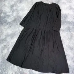 selectione【M】7分袖ロング丈ワンピース　ブラック　レディース　春秋