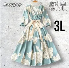 大きいサイズ　3L 4L 青　花柄　ロング　ワンピース 上品　綺麗め　秋　s10