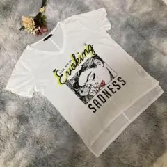 アズールバイマウジー Tシャツ プリント 半袖 Vネック 白 S