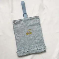 CHECK&STRIPE 水色花柄　フリル付き上履き入れ　シューズケース
