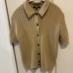 UNIQLO リブポロニット 半袖 ベージュ L