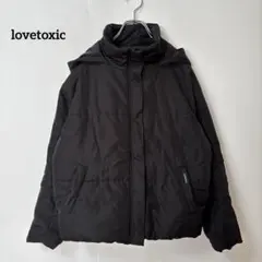 ラブトキシック【M】フード付きダウンジャケット 黒 通学 シンプル 軽い