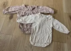 バースデイ　長袖ロンパース　2点セット (花柄ピンク・ニットベージュ)