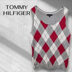 トミーヒルフィガー アーガイル柄ニットベスト【M】グレー ノースリーブ
