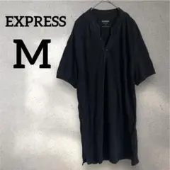 EXPRESS 【M】ヘンリーネック Tシャツ 黒 ロング丈 シンプル 半袖のサムネイル