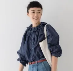 nest Robe コットンリネンダンガリーフリルシャツ　インディゴ コットンリネンダンガリーフリルシャツ｜nest Robe / CONFECT ONLINE SHOP