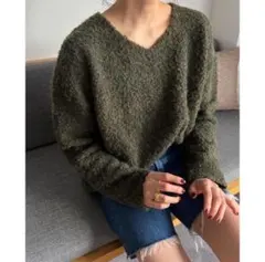 美品　cheme シェム　ミックスヤーンニット　グリーン　ウール混