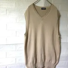 【ユニクロ UNIQLO 】ベージュ Vネックニットベスト Lサイズ コットン