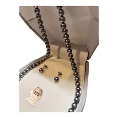 あこや真珠　ネックレス ピアス　ナチュラルグレー　ケース付