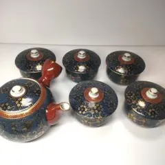 未使用 難あり 九谷焼 仙龍窯 青粒鉄仙 茶器揃 急須 蓋付湯呑み