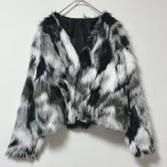 【Y2K】フェイクファー ジャケット モノトーン 白黒 ショート丈