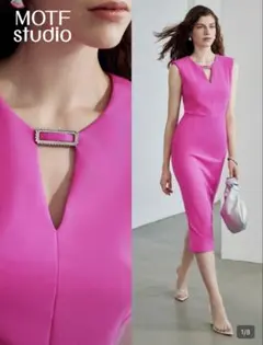 SHEIN MOTF パーティドレス 膝下ドレス ピンク Sサイズ