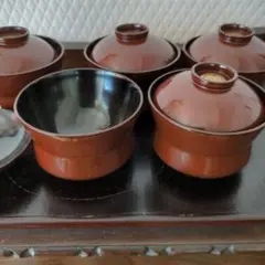 骨董　蓋付き　椀　向付　木製　漆器　懐石膳　荷物　5つ〜