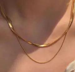 ネックレス 二連 スネーク チェーン ネックレス サージカルステンレス ゴールド