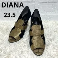 【良品】DIANA レザー　スエード　パンプス　23.5 オープントゥ　ゴールド