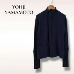 YOHJI YAMAMOTO ネイビー ハイネックセーター　フロントオープン　2のサムネイル