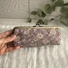 【受注製作】yuwaパープル花柄がま口　ペンケース　　筆箱　コンパクト　スマート