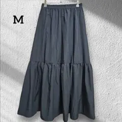 大人可愛い ティアード フレア ロングスカート【M】ネイビー レディース