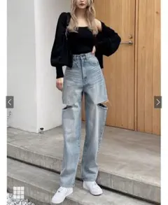 GRL スリットデニムワイドパンツ　cu420