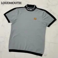 LOUDMOUTH　モックネック　半袖ニットシャツ　ロゴ　ブラック　グレー　Mのサムネイル