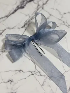 シフォンリボン　水色ヘアアクセ　ハンドメイド