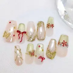 ハンドメイド★ネイルチップ★ロングバレリーナ★春ネイル★ベージュ★マグネット