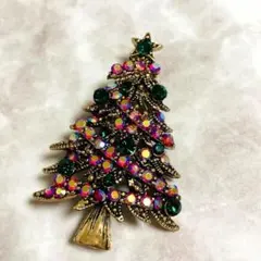 クリスマスツリー　ブローチ　プレゼント　北欧　ラインストーン　アンティーク調のサムネイル