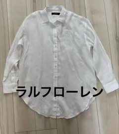 ローレン ラルフローレン リネン100% 麻 白シャツ M ロールアップ 
