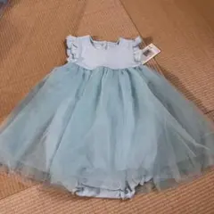 プチバトー　チュール　ロンパース水色フリル付きベビー用ワンピース