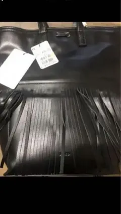 ヤマダヤ　フリンジ付き黒トートバッグ 未使用タグ付き