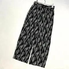 グローバルワーク◇リネン混　ワイドパンツ　総柄　ウエストゴム　ブラック　M