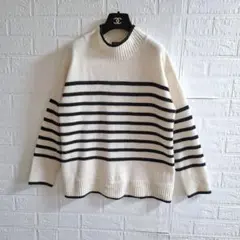 INDIVI インディヴィ ウールカシミヤ ハイネックニット ボーダー