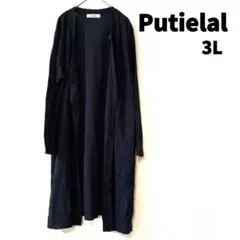 Putielal ニットカーディガン 3L ブラック 長袖 ボタンレス