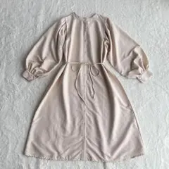 バルーンスリーブ 前ボタン シャツワンピース L ウエストリボン フェミニン