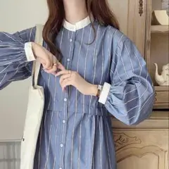 mily bilet ミウィビレット M ストライプ シャツワンピース ブルー