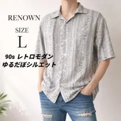 90sレトロ総柄シャツ幾何学模様レナウン半袖とろみヴィンテージ古着モダンL相当のサムネイル