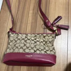 COACH ショルダーバッグ ベージュ/ワインレッド
