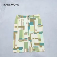 D2-2666　膝丈スカート　ブロックカラー　スリット　L【トランスワーク】