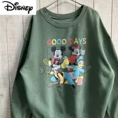 古着　ディズニー スウェット モスグリーン ミッキー＆フレンズ くすみカラー