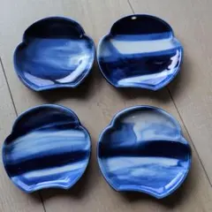 藍色 渦巻き模様 小皿 4枚セット