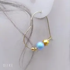 ハート型フープピアス 青いパール