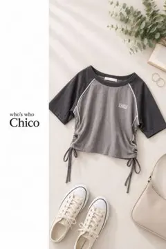 Chico サイドドロストトップス ラグラン 半袖 クロップド 韓国 チコのサムネイル