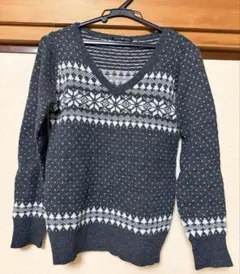 archives アルシーヴ ニット グレー セーター 雪柄 Vネック M
