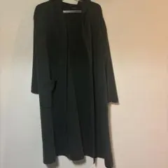 フード付きダークグリーンロングカーディガン