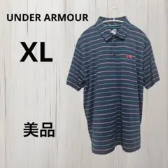 美品　アンダーアーマー　半袖ポロシャツXL ネイビーボーダー　heat gear